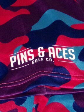 Pins & Aces 3 Button Closure Camo Short Sleeve Men's Golf Polo Shirt size med